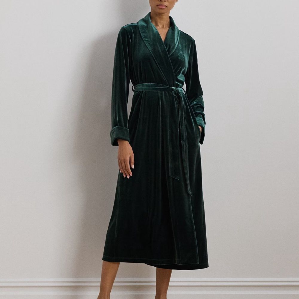 Lauren Ralph Lauren Black Label Long Emerald Velvet Robe M